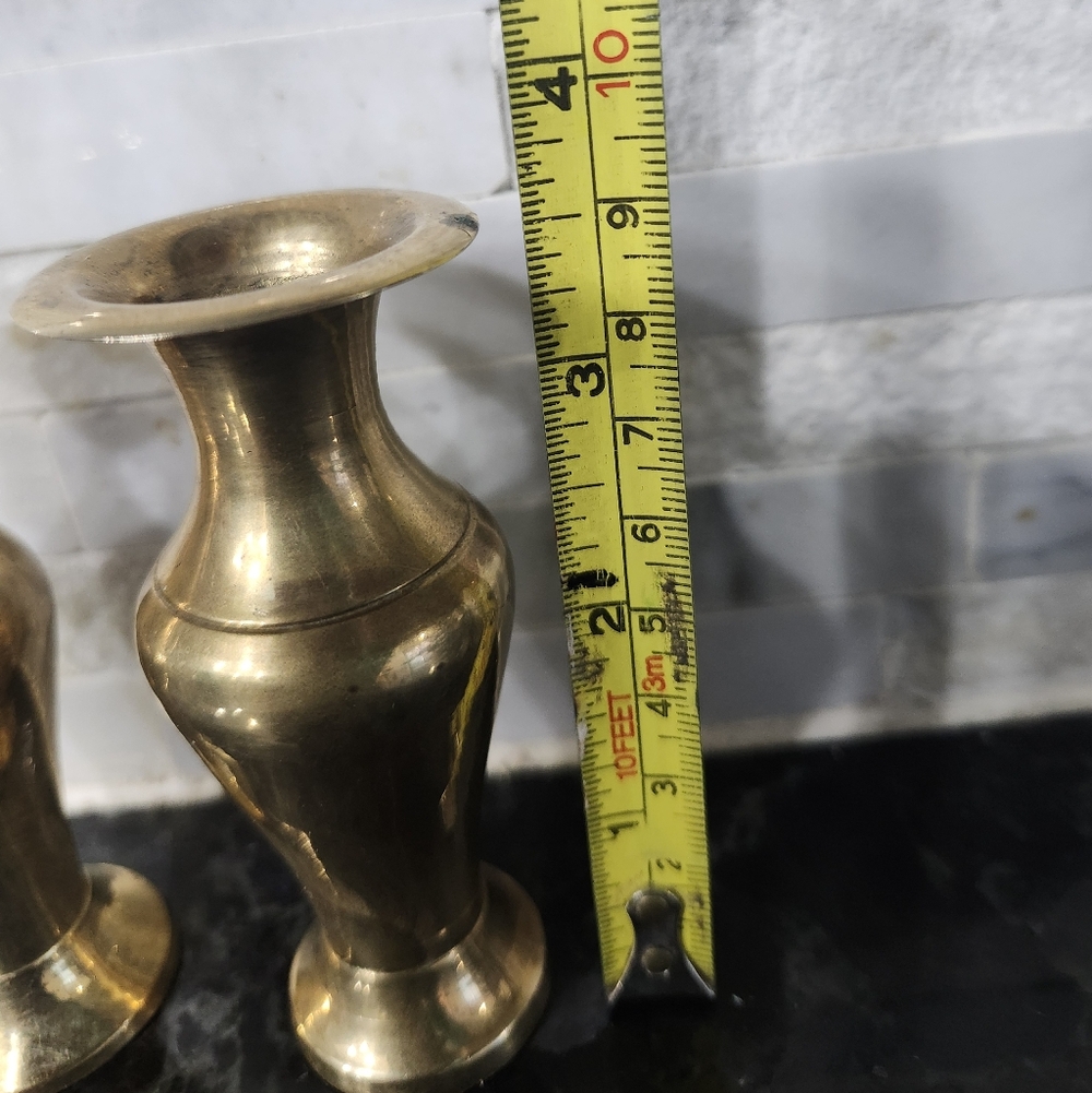 Vintage Brass 3.5 Inch Vases - Picture 2 of 4